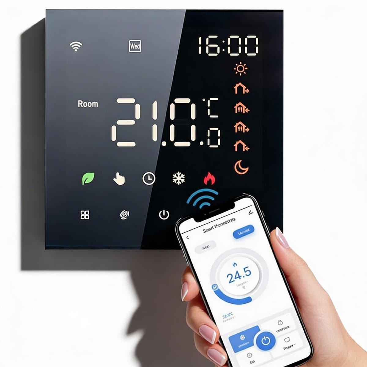 Slimme Thermostaat Temperatuurregeling met Touchscreen – Wifi Thermostaat met App Bediening & Programmeerbare Instellingen – LCD Touchscreen Thermostaat Zwart Compatibel met Google Home | Eenvoudige Opbouwmontage & Energiezuinig — afbeelding 1