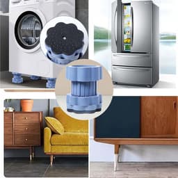 Een vierdelige wasmachineset bestaande uit verstelbare schokdempers (8-11 cm hoogte), anti-vibratievoetjes, een universele wasmachinebasis en een verhoger voor de droger. — thumbnail 2