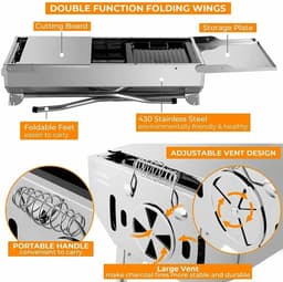 BBQ - Barbecues - BBQ houtskool - Draagbare Houtskool BBQ – Inklapbare RVS Barbecue met Zijtafels & Accessoires – Camping Grill met Ventilatie & Opbergrek - 122 × 30 × 75 cm — thumbnail 4