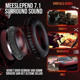 Strex Gaming Headset Met Microfoon - Geschikt Voor PC / PS4 / PS5 / Xbox / Switch - Game Koptelefoon Met Draad - Rood — thumbnail 3