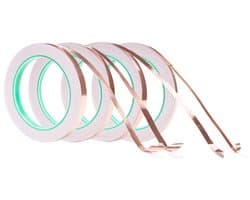 4 Rollen 5/6/8/10mm Bruin Koperfolie Tape met Dubbelgeleidende Lijm voor EMI Shielding, Aarding en DIY Projecten, 21.87 Yards/Rol