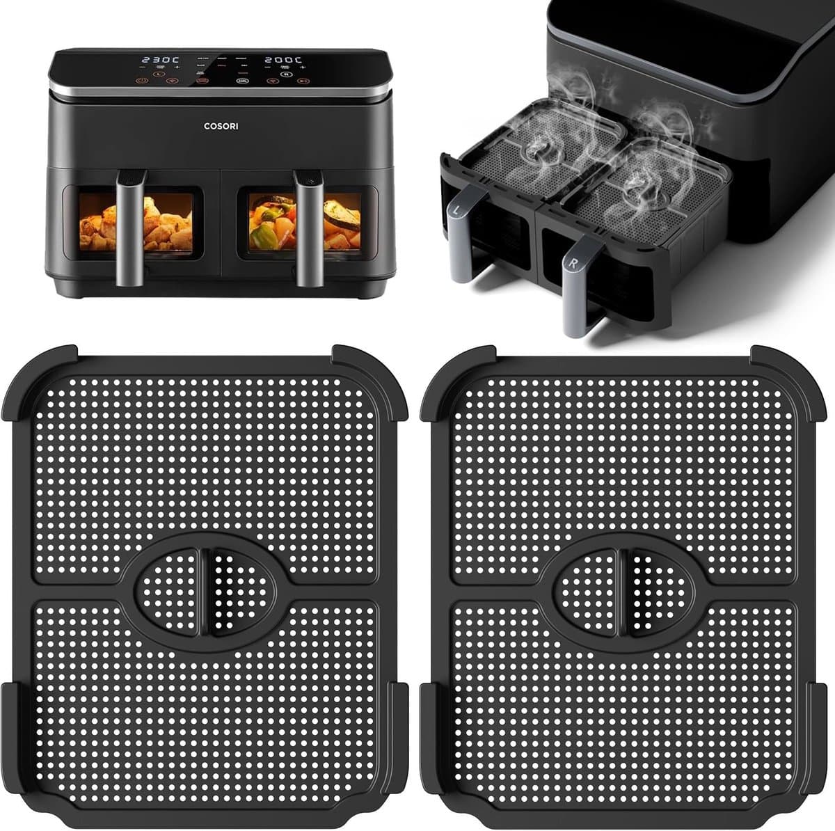 Cosensi - Silicone Splash Guard - Air Fryer Accessoires - Voor optimale luchtcirculatie - 2 stuks - Geschikt voor 8-in-1 Dual Zone Air Fryer XXL 8.... — afbeelding 1