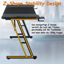 Froadp Gamingtafel 120 x 60 cm LED-gamingbureau Stevige computertafel PC-tafel Zwart met bekerhouder & koolstofvezelcoating 2 kabeldoorvoeren Gamertafel Gaming-bureautafel met LED — thumbnail 3
