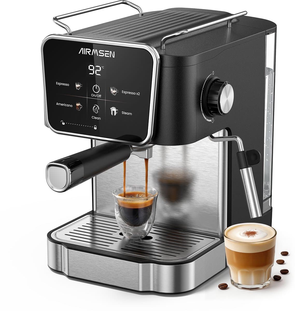 AIRMSEN Espressomachine - 20 Bar - Met Stoompijpje - Touchscreen - Pistonmachine - Zwart — afbeelding 1