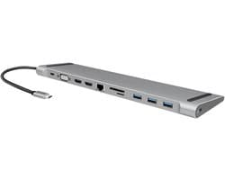 Docking Station - Poortreplicator USB-C - Laptop Uitbreiden - 11 Poorten - 100W PD - Zilver