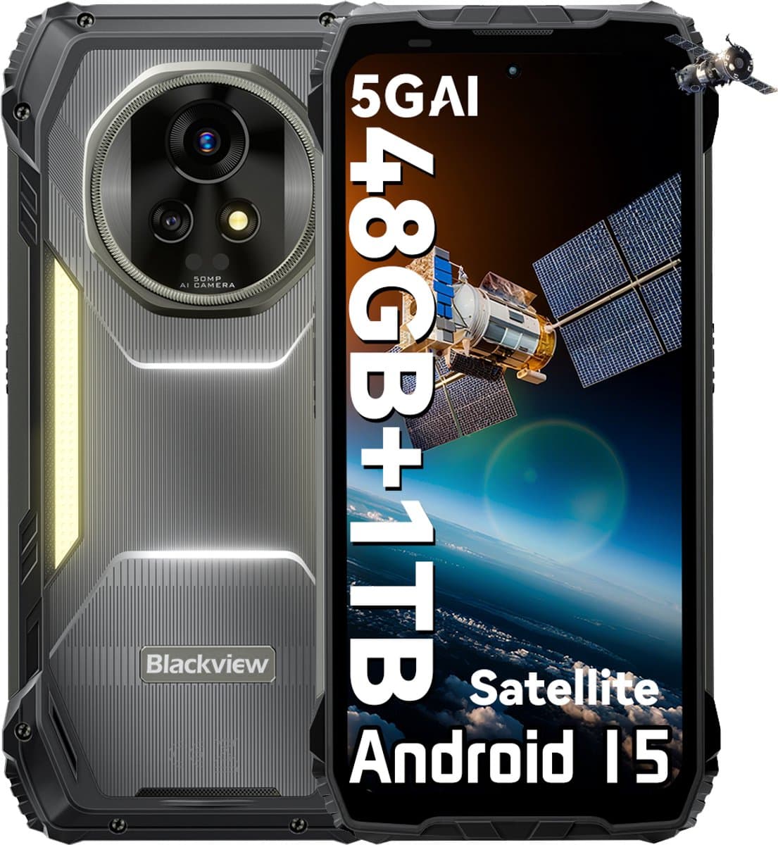 Blackview XPLORE 2 Satellite - Robuuste Smartphone - 5G - 48GB RAM - 1TB ROM - 6.78 inch - Robuuste Telefoon - Nachtzicht - Android 15 - NFC - GPS - Zwart — afbeelding 1