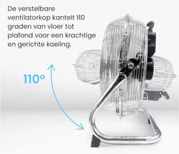 BIXc®- Ventilator, metalen Vloerventilator, Thuis, Kantoor & Sportschool, 3 Snelheden en 110 graden Verstelbare, Krachtige Circulatie, Chroom. — thumbnail 5