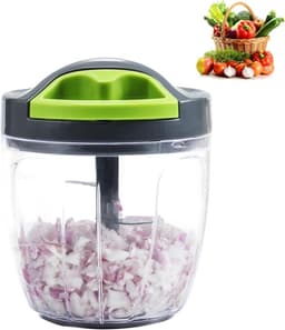 Handmatige Keuken chopper - Groentehakker Voedselmixer - Maaltijden Voorbereiden - Roestvrijstalen Messen - 900ml - Groen — thumbnail 1