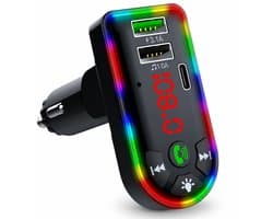 Bluetooth FM Transmitter Auto – Autolader – Draadloze Carkit & Snellader 5V/3.1A – RGB LED – USB & USB-C – Handsfree Bellen – MP3 Speler – 12V/24V