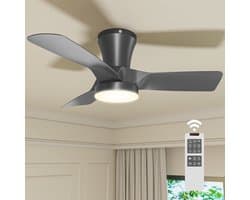 Epochglo Plafondventilator met Verlichting Klein (30"), Stille DC Motor & Afstandsbediening, 22W LED Lamp Dimbaar 3000K-6000K, 6 Standen & Timer, Zomer- en Winterstand voor Slaapkamer, Eetkamer, Woonkamer, Zwart — afbeelding 1