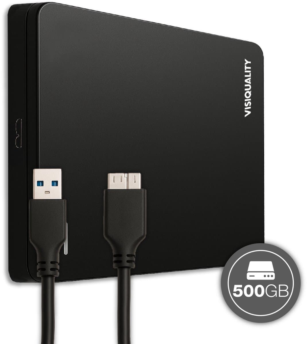 VisiQuality High-Speed Externe Harde Schijf 500 GB - Draagbare Harde Schijf USB 3.0 - Voor Windows & Mac - Geschikt voor Gameconsoles - Compact - Met handleiding - Zwart — afbeelding 1