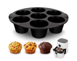 Siliconen Bakvorm - Taartvorm - 7 Cups Non-stick Bakvormpjes - 20.32*20.32*4cm - Herbruikbaar - Bpa-Vrij - Zwart - Bakaccessoire - Airfryer Siliconen Cupcake Bakvorm - Muffin Bakvormen - Geschikt Voor Het Bakken Van Cupcakes, Brownies, Chocolade