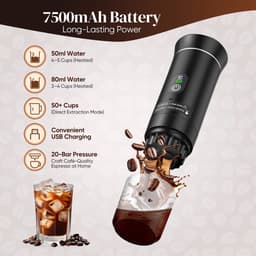 Weelora Espressomachine - Draagbare Koffiemachine - Espresso Machine - Espresso Apparaat - Draadloos - Voor Thuis En Onderweg - 3-in-1 Capsule - Poederkoffiezetapparaat - Kleur Zwart — thumbnail 4
