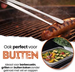 Braadslede met Afkoelrooster 304 RVS 26,4 x 20,5 x 3 cm + Zilveren Keukenpincet 25 cm – Oven, BBQ & Airfryer Set — thumbnail 2