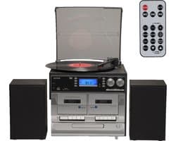 Denver Retro Platenspeler met Speakers - DAB Radio CD Speler - Dubbele Cassette - FM Radio - Hout - MRD166