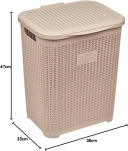 Wasmand met deksel - Vuile was mand - Waskamer organiseren - Rotan geweven patroon - 47x36x33 cm - Cappuccino — thumbnail 5