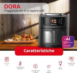 Luchtfriteuse - Airfryer Frituurpan - Gezond Koken - AI Voedselherkenning - 8 Liter Capaciteit - Zwart — thumbnail 3