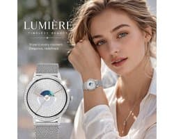 Knobbout 1.27" (3,2 cm) Smartwatch met Fonkelende Strass Steentjes – Luxe Design | Bellen via Bluetooth | Hartslag, Bloeddruk & SpO2 | IP67 Waterdicht | BT 5.3 | HD Scherm -Zilver