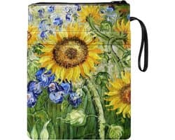 Boek Cover - Boekbeschermer - Boeken Beschermen - Met Rits en Extra Vak - 29 x 22 cm - Zonnebloem Schilderij