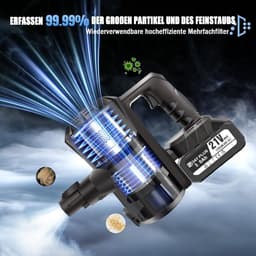 Steelstofzuiger Draadloos - 200W Krachtige Stofzuiger Zonder Zak - 40 min gebruikstijd - Zuigkracht 15000 PA - HEPA Filter - Extreme Zuigkracht - Zwart — thumbnail 2