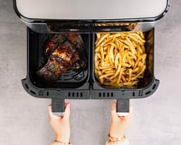 Dubbele Heteluchtfriteuse - Airfryer XXL - Gezond Koken - Twee Manden 5.5L - 32x43x38 cm - Roestvrij Staal — thumbnail 3