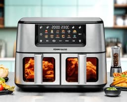 Dubbele Heteluchtfriteuse - Airfryer XXL - Gezond Koken - Twee Manden 5.5L - 32x43x38 cm - Roestvrij Staal — thumbnail 5