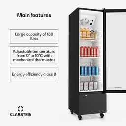 Klarstein Drankkoeler GrandCooler commerciële koelkast 180 L – met LED-verlichting (wit/blauw), instelbare temperatuur 0–10 °C, 3 planken - Drankenkoelkast - voor Bar - Thermostaat - Drankkoelkast - Drankenkoeler - Beverage Cooler — thumbnail 3