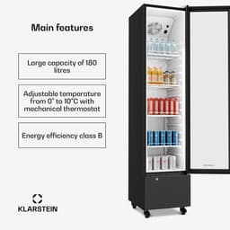 Klarstein Drankkoeler GrandCooler commerciële koelkast 220 L – met LED-verlichting (wit/blauw), instelbare temperatuur 0–10 °C, 4 planken - Drankenkoelkast - voor Bar - Thermostaat - Drankkoelkast - Drankenkoeler - Beverage Cooler — thumbnail 10