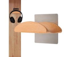 Houten Hoofdtelefoonhouder - Ondersteuning Headset - Bureau Organisatie - Zonder Boren Montage - 10x6.3x2.8 Cm