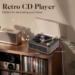 Bluetooth CD Speler - Ondersteuning voor CD/Bluetooth/MicroSD-kaart/USB/AUX - Ingebouwde Speaker - Bruin — thumbnail 2