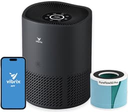 Vibrix PureFlow50 Pro Luchtreiniger / Air Purifier – EPA 14 + koolstoffilter – 350 m³/u – Voor kamers tot ca. 50 m² – Ionisator – App-bediening – Zeer stil met slaapstand – Luchtkwaliteitindicator — thumbnail 1
