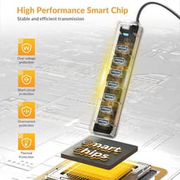 USB 3.0 Hub - USB Hub Extender - Computer Uitbreiding - Zeven Poorten - 1 Meter Kabel - Zwart — thumbnail 5