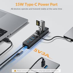 USB 3.0 Hub - USB Hub Extender - Computer Uitbreiding - Zeven Poorten - 1 Meter Kabel - Zwart — thumbnail 4