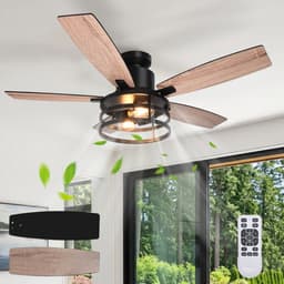 Rosnek Industriële Plafondventilator met Lamp - 112cm Zwart Kooi Design - Stille Plafondventilator Hout - Zomer en Winterstand - Slaapkamer/Patio — thumbnail 1