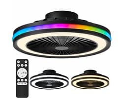 Lumirex Plafondventilator Met Verlichting - Stille Ventilator Incl. Afstandsbediening - 49cm - LED - 3000-6500K Dimbaar - ICRGB - Zwart — afbeelding 1