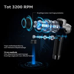 FunLife M6 Massagepistool Zwart - Massage Gun 3200 rpm - 6 Snelheden - 6 Massagekoppen - USB-C Oplaadbaar - Draadloos voor Nek, Rug en Benen — thumbnail 2