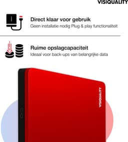VisiQuality High-Speed Externe Harde Schijf 750 GB - Draagbare Harde Schijf USB 3.0 - Voor Windows & Mac - Xbox & PS4 games - Compact - Rood — thumbnail 2