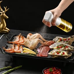 Plastic oliespuitfles - Olijfoliespuit - Spuitfles - Spuitfles met drukknop - Sproeier - Spuitfles - Keukenhulpmiddel - Nauwkeurige oliedosering - 200 ml - Geschikt voor keuken, airfryer, salade, barbecue - Wit — thumbnail 4