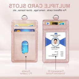 ID Kaarthouder van PU Leer met 4 Kaartslots en Transparant Venster, Retractable Koord voor Werk en School - Roze — thumbnail 2