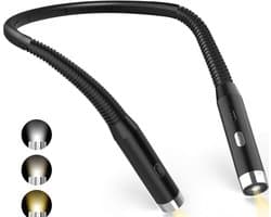 Quvo®Nekleeslamp - Leeslampje voor Boek - Neklamp met 3 Lichtstanden - LED Verlicht - 3 Kleuren - Extra Licht - Zwart - 2cm x 20cm x 25cm