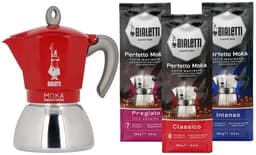 Bialetti Moka Inductie Rood - 4-kops - 150ml + Bialetti Koffie Proefpakket 3 x 250gr — thumbnail 1