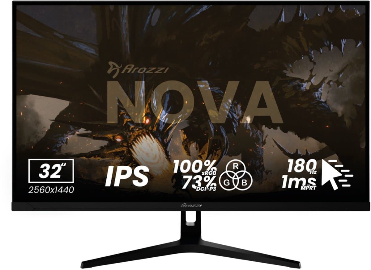 Arozzi Nova 32" Gaming Monitor - QHD IPS - 180Hz - Zwart — afbeelding 1