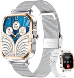 RAYOFI - Smartwatch - Nieuwe damessmartwatch 2026 - 1,75-inch sporthorloge - Met telefoonfunctionaliteit - Dubbele bandjes - Volledig touchscreen - Vierkant ontwerp - Stijlvol damessporthorloge - Zilver - Compatibel met Android 4.4+ / iOS 10.0+ — thumbnail 1