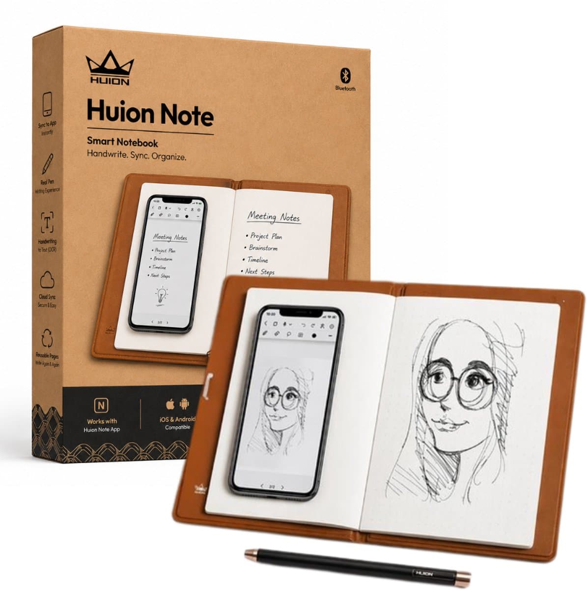 HUION - Smart Notebook - Digitaal notitieblok met Bluetooth 5.0 , voor schrijven en schetsen, compatibel met alle grote merken — afbeelding 1