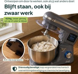Vivid Green 2000W Keukenrobot - 6.2L - Display & Instelbare Timer - Mixer met Mengkom - Keukenmachine - Keukenmixer - Grijs — thumbnail 5