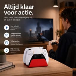 Sounix Oplaadstation geschikt voor PS5 Slim Controller - 2in1 charging station - PS5 accessoires - Rood — thumbnail 2