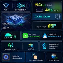 Junsun Android 15 Draadloze CarPlay Andriod Auto Autoradio Geschikt Voor Toyota Aygo Peugeot 107 Citroen C1 - Bluetooth - Achteruitrijcamera - GPS Navigatie - Plug & Play - 10-inch Touchscreen - WiFi - SWC - Octa-core processor — thumbnail 4