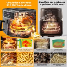 Dubbele heteluchtfriteuse met kijkvenster, 10L (4L x 6L), 2600W capaciteit dubbele Airfryer, 12-in-1-programma's, Air Fryer met touchscreen — thumbnail 2