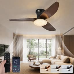 MUPOO Houtlook plafondventilator met verlichting 3 blad Ø100cm - Stil & Dimbaar - Zomer en Winterstand-Smart App & Afstandsbediening -6 Snelheden & Geheugen- Timer- plafondventilator slaapkamer Voor Eetkamer / Kantoor -Kristallen lampenkap — thumbnail 1
