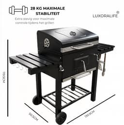 Luxoralife Houtskool BBQ- smokerbarbecue- PFAS Vrij - bbq houtskool- Verstelbaar Kolenrooster - 42x57cm Grilloppervlak - Zijpanelen - Zwart — thumbnail 2